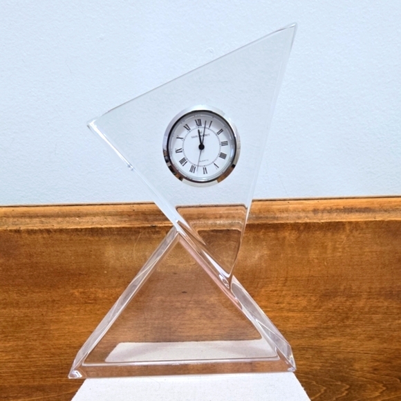 Mid-Century Modern Val St Lambert Lead Crystal Desk Clock